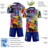 Custom Graffiti Pattern Royal-White Paint Splatter Sublimation Soccer Uniform Jersey