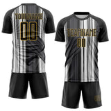 Custom Black White-Old Gold Brush Stroke Fluid Stripes Sublimation Soccer Uniform Jersey