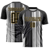 Custom Black White-Old Gold Brush Stroke Fluid Stripes Sublimation Soccer Uniform Jersey