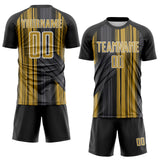 Custom Black Old Gold-White Brush Stroke Fluid Stripes Sublimation Soccer Uniform Jersey