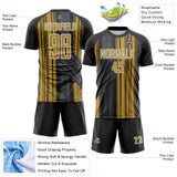 Custom Black Old Gold-White Brush Stroke Fluid Stripes Sublimation Soccer Uniform Jersey