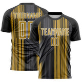 Custom Black Old Gold-White Brush Stroke Fluid Stripes Sublimation Soccer Uniform Jersey