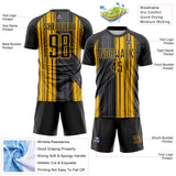 Custom Black-Gold Brush Stroke Fluid Stripes Sublimation Soccer Uniform Jersey