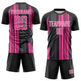 Custom Black Pink-White Brush Stroke Fluid Stripes Sublimation Soccer Uniform Jersey