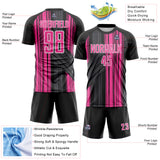 Custom Black Pink-White Brush Stroke Fluid Stripes Sublimation Soccer Uniform Jersey
