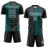 Custom Black Teal-White Brush Stroke Fluid Stripes Sublimation Soccer Uniform Jersey