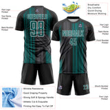 Custom Black Teal-White Brush Stroke Fluid Stripes Sublimation Soccer Uniform Jersey