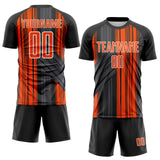 Custom Black Orange-White Brush Stroke Fluid Stripes Sublimation Soccer Uniform Jersey