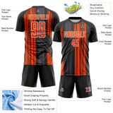 Custom Black Orange-White Brush Stroke Fluid Stripes Sublimation Soccer Uniform Jersey