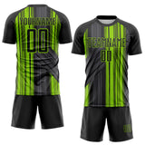 Custom Black-Neon Green Brush Stroke Fluid Stripes Sublimation Soccer Uniform Jersey