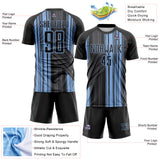 Custom Black-Light Blue Brush Stroke Fluid Stripes Sublimation Soccer Uniform Jersey