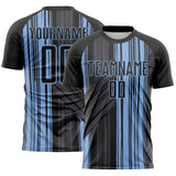 Custom Black-Light Blue Brush Stroke Fluid Stripes Sublimation Soccer Uniform Jersey
