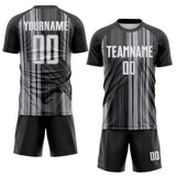 Custom Black White-Gray Brush Stroke Fluid Stripes Sublimation Soccer Uniform Jersey