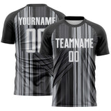 Custom Black White-Gray Brush Stroke Fluid Stripes Sublimation Soccer Uniform Jersey