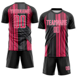 Custom Black Neon Pink-White Brush Stroke Fluid Stripes Sublimation Soccer Uniform Jersey