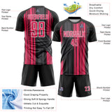 Custom Black Neon Pink-White Brush Stroke Fluid Stripes Sublimation Soccer Uniform Jersey