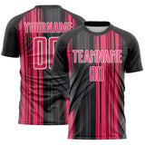 Custom Black Neon Pink-White Brush Stroke Fluid Stripes Sublimation Soccer Uniform Jersey