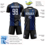 Custom Black White-US Navy Blue Brush Stroke Fluid Stripes Sublimation Soccer Uniform Jersey
