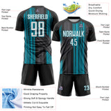 Custom Black White-Teal Brush Stroke Fluid Stripes Sublimation Soccer Uniform Jersey