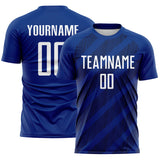 Custom Royal White-Navy Diagonal Stripes Sublimation Soccer Uniform Jersey