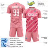 Custom Medium Pink White-Neon Pink Diagonal Stripes Sublimation Soccer Uniform Jersey