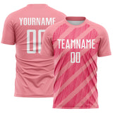Custom Medium Pink White-Neon Pink Diagonal Stripes Sublimation Soccer Uniform Jersey