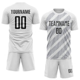 Custom White Black-Gray Diagonal Stripes Sublimation Soccer Uniform Jersey