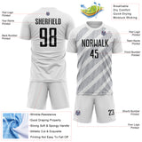 Custom White Black-Gray Diagonal Stripes Sublimation Soccer Uniform Jersey