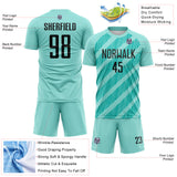 Custom Ice Blue Black-Aqua Diagonal Stripes Sublimation Soccer Uniform Jersey