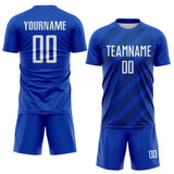 Custom Thunder Blue White-US Navy Blue Diagonal Stripes Sublimation Soccer Uniform Jersey