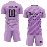 Custom Light Purple Black-Medium Purple Diagonal Stripes Sublimation Soccer Uniform Jersey