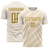 Custom Cream Old Gold-City Cream Diagonal Stripes Sublimation Soccer Uniform Jersey