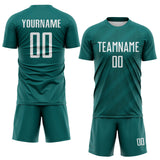 Custom Teal White-Midnight Green Diagonal Stripes Sublimation Soccer Uniform Jersey