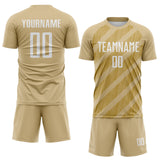 Custom Vegas Gold White-Old Gold Diagonal Stripes Sublimation Soccer Uniform Jersey