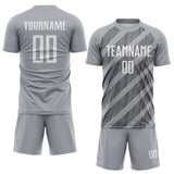 Custom Gray White-Steel Gray Diagonal Stripes Sublimation Soccer Uniform Jersey