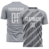 Custom Gray White-Steel Gray Diagonal Stripes Sublimation Soccer Uniform Jersey
