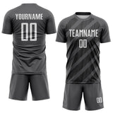 Custom Steel Gray White-Black Diagonal Stripes Sublimation Soccer Uniform Jersey