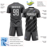 Custom Steel Gray White-Black Diagonal Stripes Sublimation Soccer Uniform Jersey