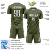 Custom Olive-White Diagonal Stripes Sublimation Soccer Uniform Jersey