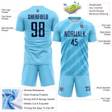 Custom Sky Blue-Navy Diagonal Stripes Sublimation Soccer Uniform Jersey
