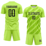 Custom Neon Green-Black Diagonal Stripes Sublimation Soccer Uniform Jersey