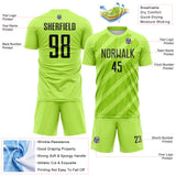 Custom Neon Green-Black Diagonal Stripes Sublimation Soccer Uniform Jersey