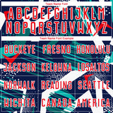 Custom Navy Fire Red Teal-White Geometric Asymmetry Shatter Sublimation Soccer Uniform Jersey
