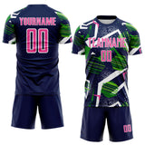 Custom Navy Pink Green-White Geometric Asymmetry Shatter Sublimation Soccer Uniform Jersey