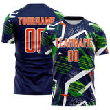 Custom Navy Orange Green-White Geometric Asymmetry Shatter Sublimation Soccer Uniform Jersey