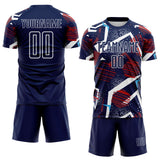 Custom Navy Red Blue-White Geometric Asymmetry Shatter Sublimation Soccer Uniform Jersey
