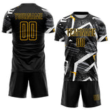Custom Black Gray-Gold Geometric Asymmetry Shatter Sublimation Soccer Uniform Jersey