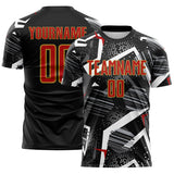 Custom Black Red Gray-Old Gold Geometric Asymmetry Shatter Sublimation Soccer Uniform Jersey