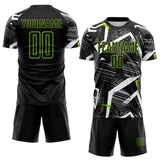 Custom Black Gray-Neon Green Geometric Asymmetry Shatter Sublimation Soccer Uniform Jersey
