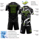 Custom Black Gray-Neon Green Geometric Asymmetry Shatter Sublimation Soccer Uniform Jersey